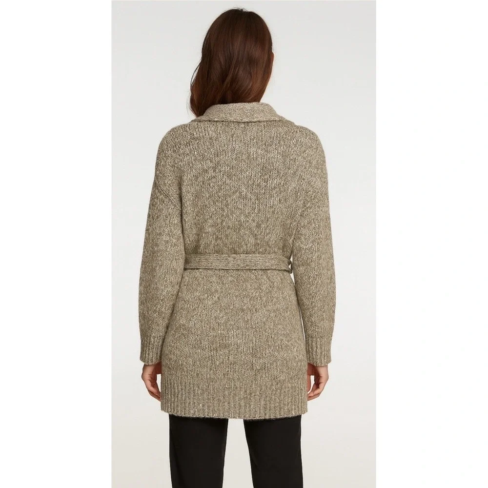Ann Taylor Womens XL Beige Open Front‎ Tie Waist Cardigan Sweater Shawl Collar